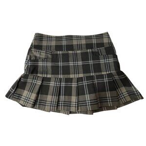 Sirens Vintage Y2K Micro Mini Skirt Sz S Brown Plaid Pleated Made USA Preppy